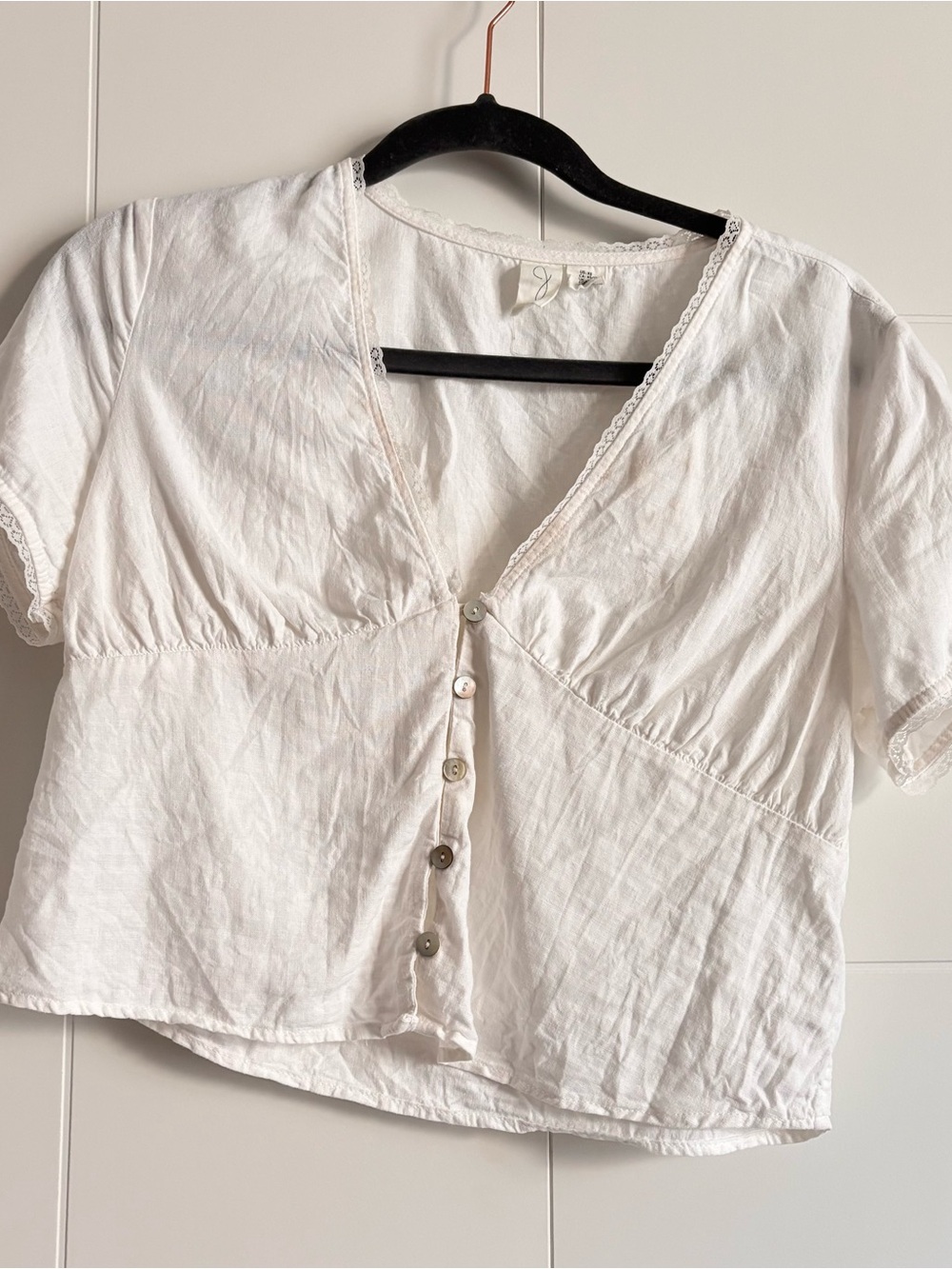 3/$45 White Button-Front Linen Like Blouse